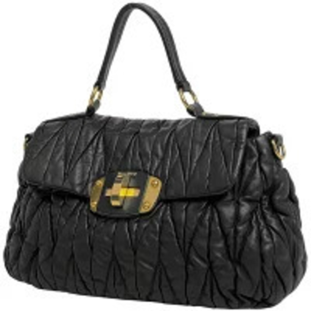 Miu MIu 2way Shoulder Bag Gathered Leather Black